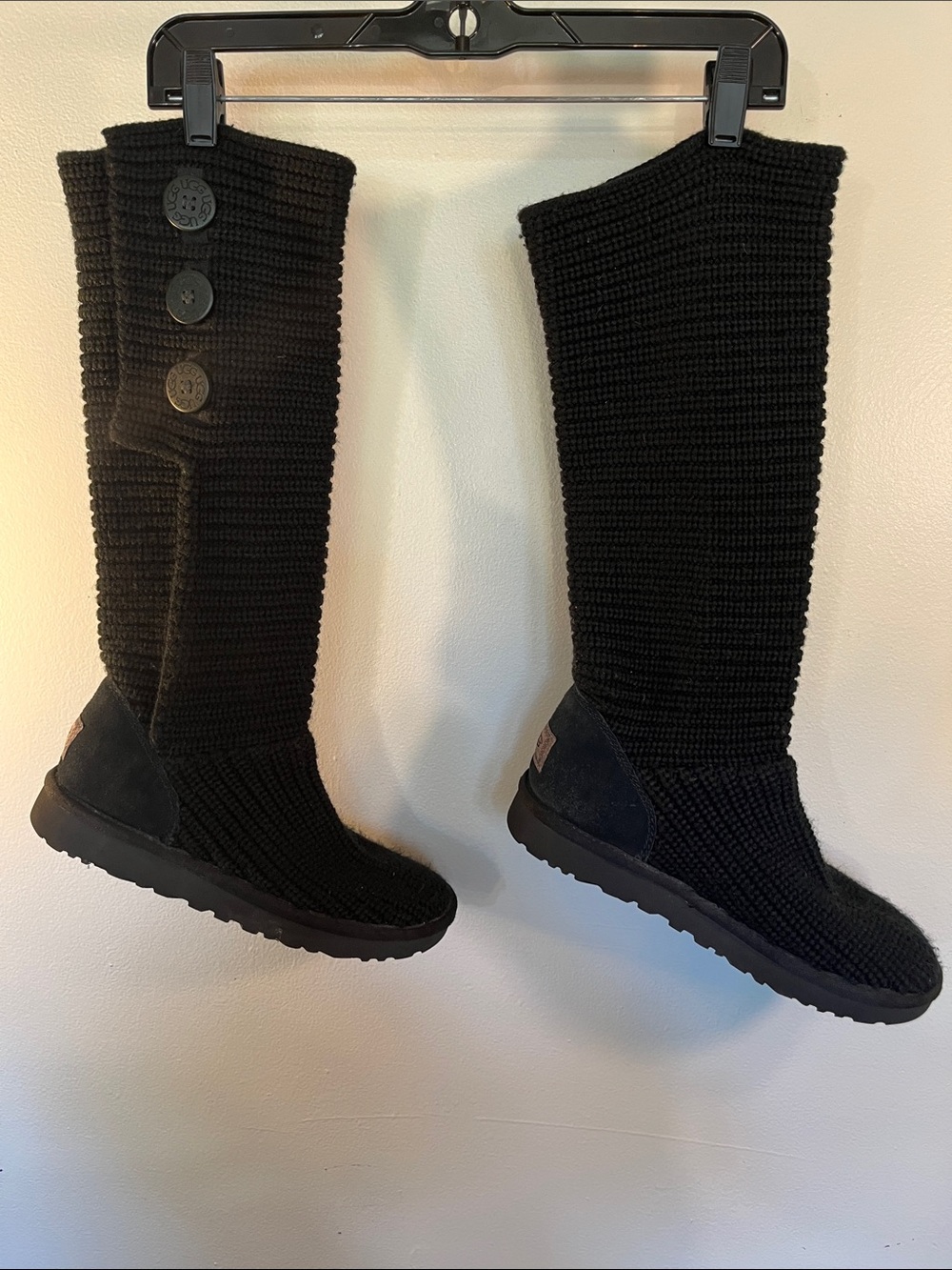 UGG Black Knit Tall Button-Accent Boots